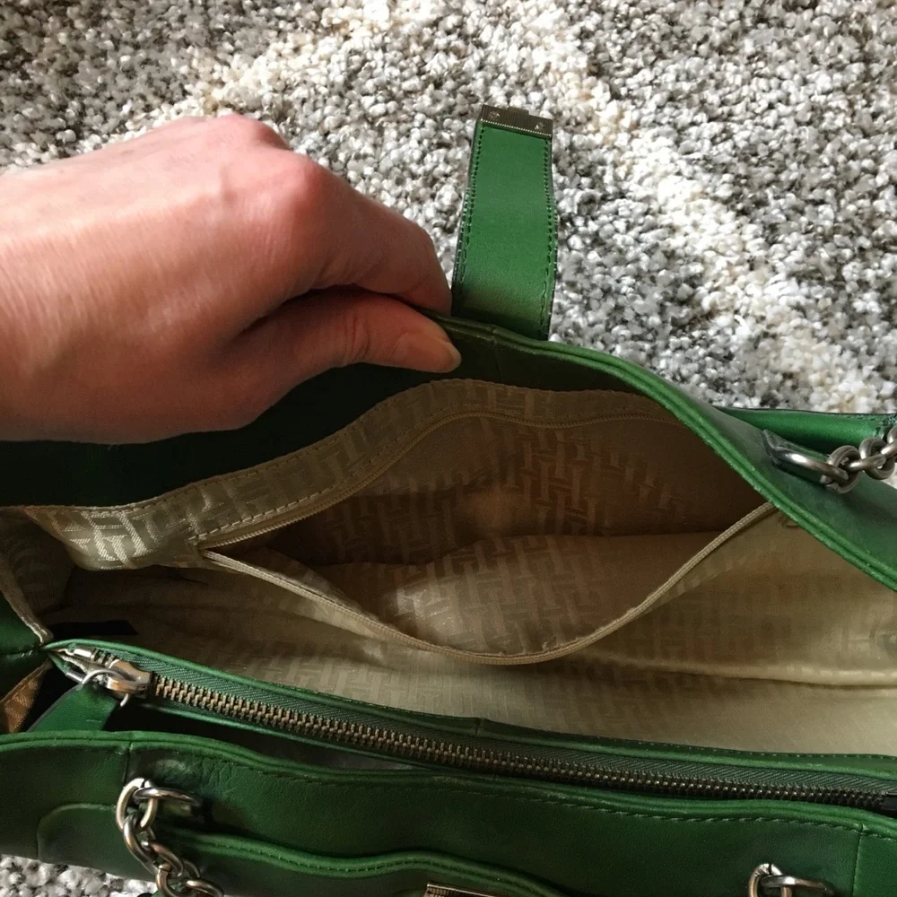 Vintage Tommy Hilfiger Green Leather Satchel